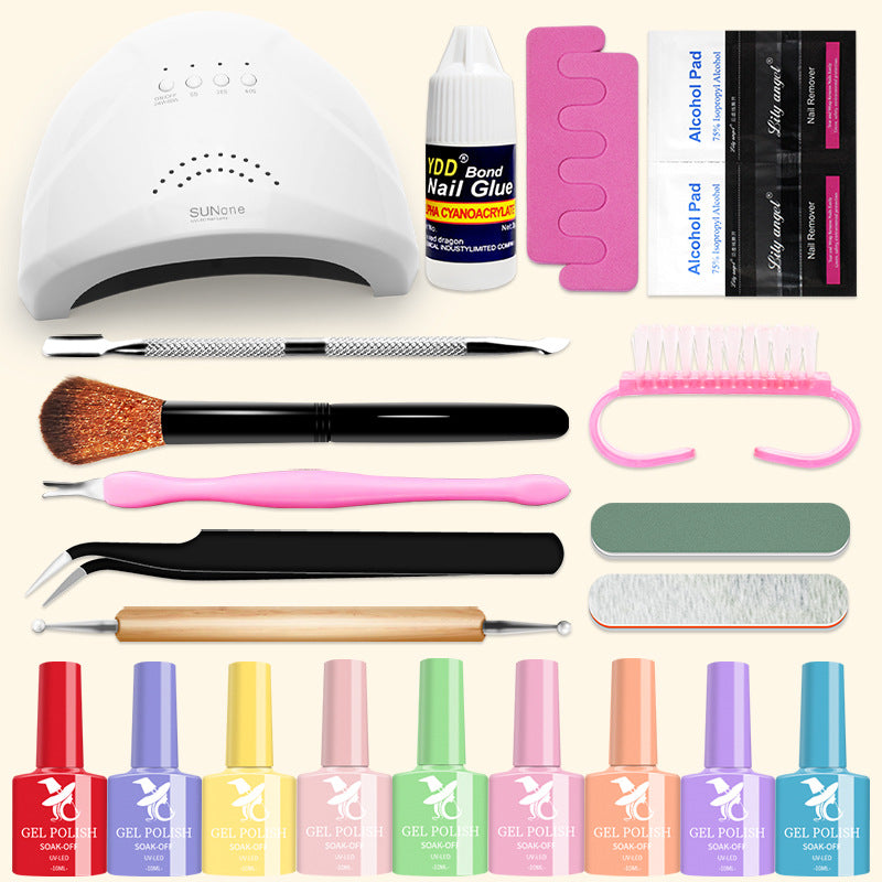 Cross-border special nail art full set of tools, functional glue phototherapy light set, nail polish glue set