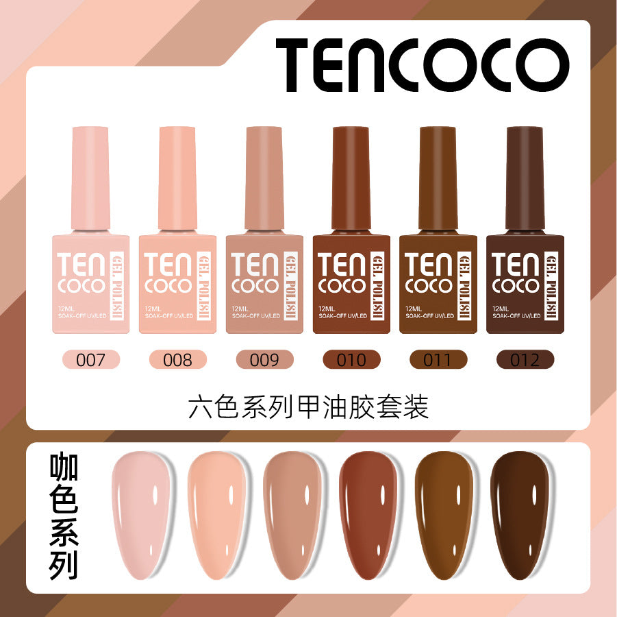 TENCOCO cross-border new product, a bottle of one-color phototherapy nail polish glue, and a 6-color nail polish glue set.