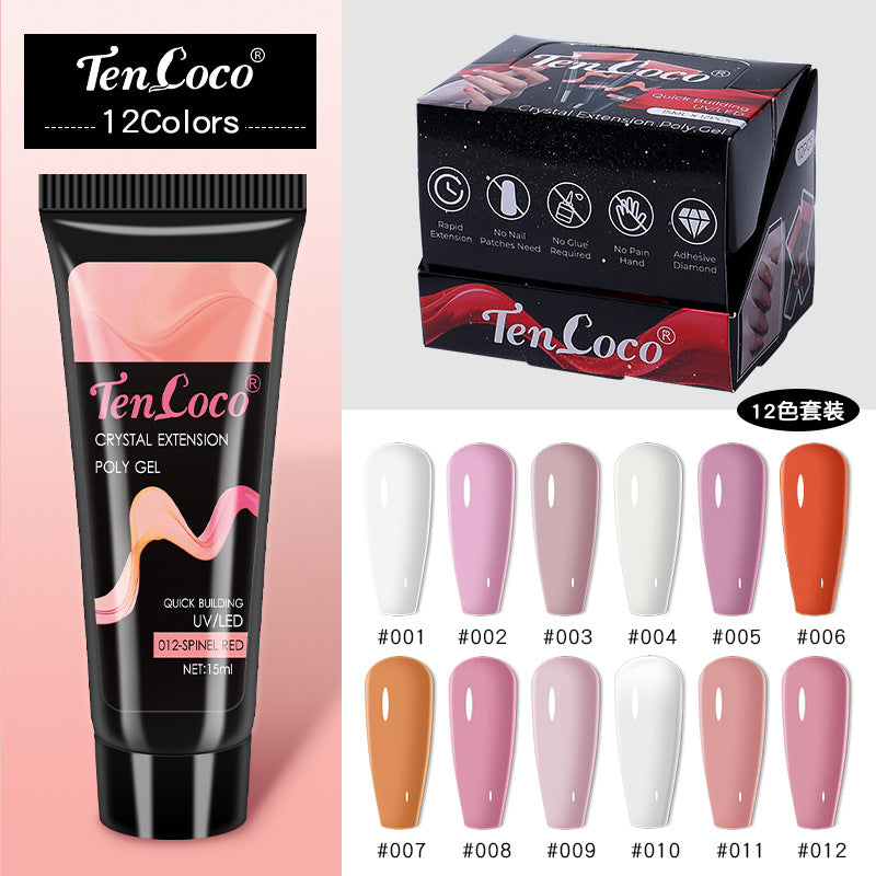 Cross-border Extension Glue Set 12-Color Paper-Free Quick Nail Extension Gel 15ml Nail Art Crystal Extension Glue