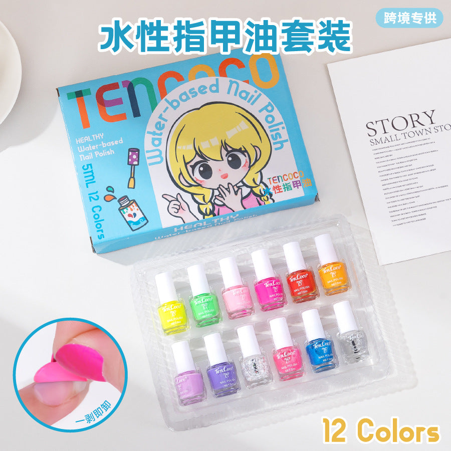 Cross-border special supply of new 12-color nail polish set, peelable water-based nail polish, no-bake quick-drying nail polish set