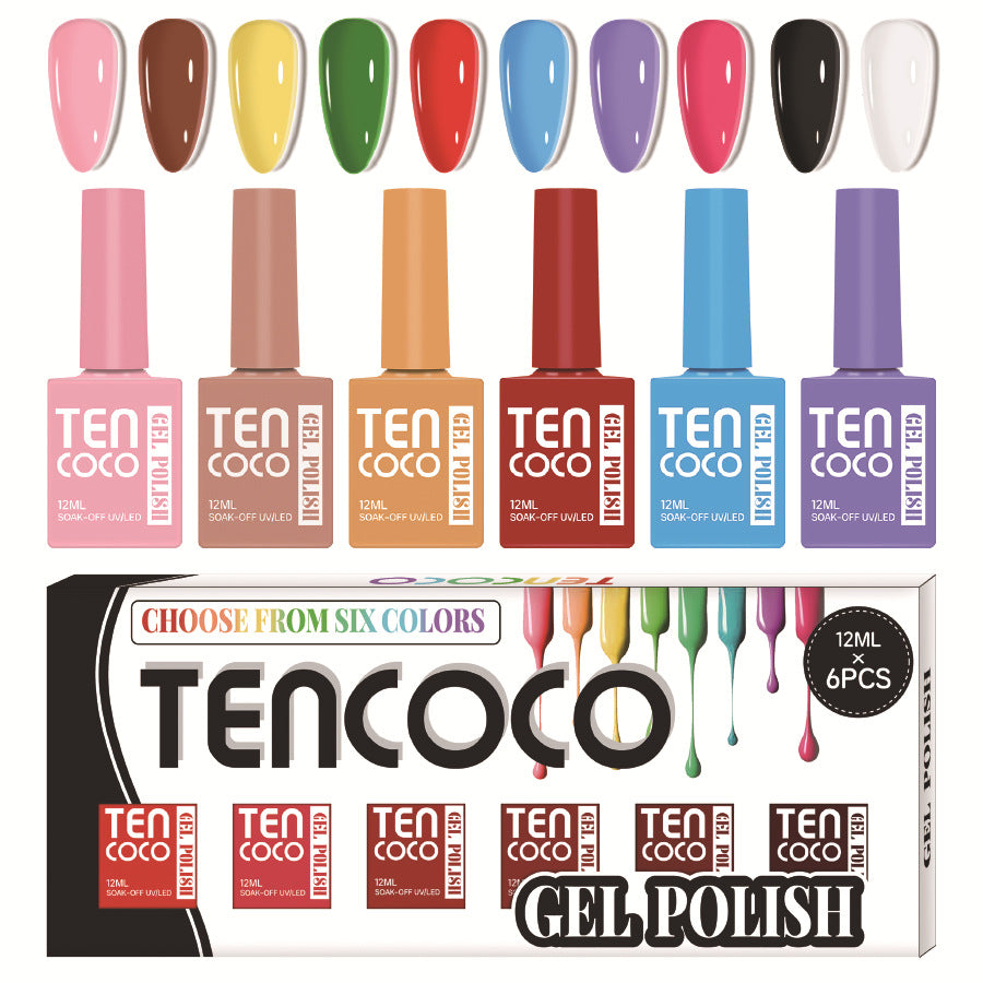 TENCOCO cross-border new product, a bottle of one-color phototherapy nail polish glue, and a 6-color nail polish glue set.