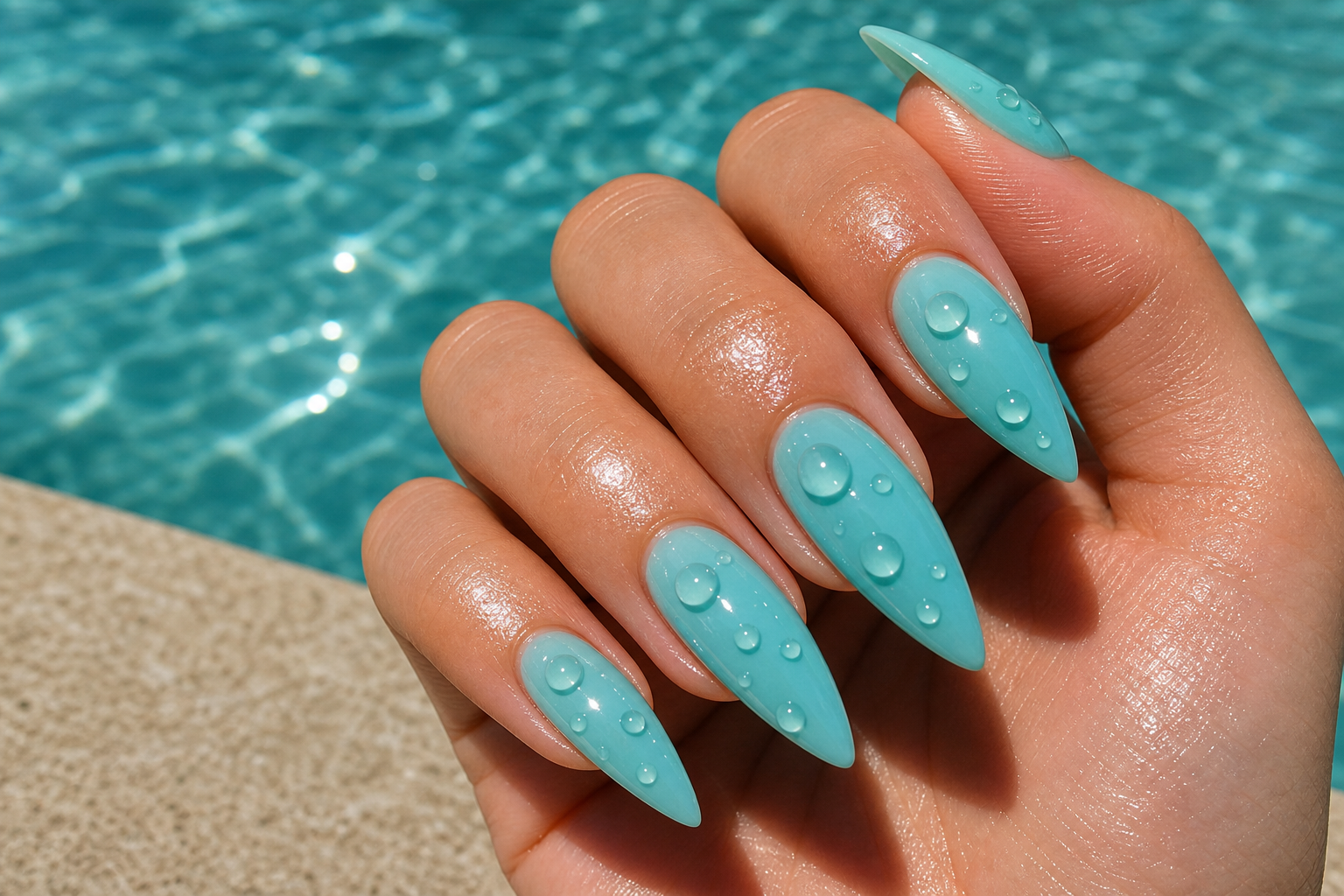 3D Water Drop Nails: The Poolside Gel Manicure Trending for Summer featured manicure