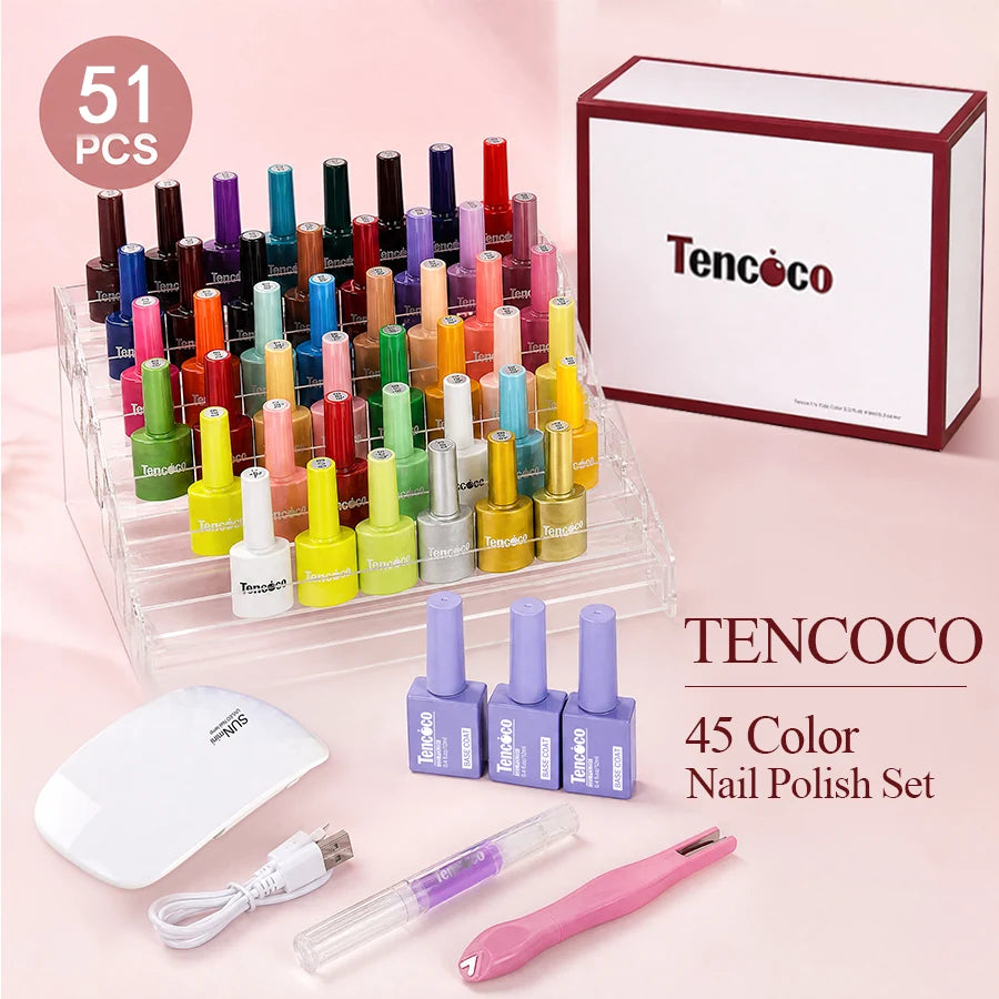 Complete Tencoco 51-piece gel nail polish kit contents
