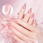 Pink cat-eye gel manicure with glossy magnetic shimmer