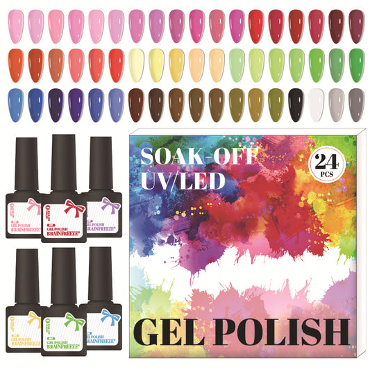 120-Color plastic bottle cross-border nail polish glue 24-color optional set Nail art phototherapy glue Color glue Solid color nail polish glue 