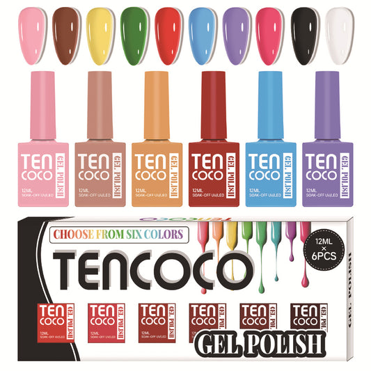 TENCOCO cross-border new product, a bottle of one-color phototherapy nail polish glue, and a 6-color nail polish glue set.