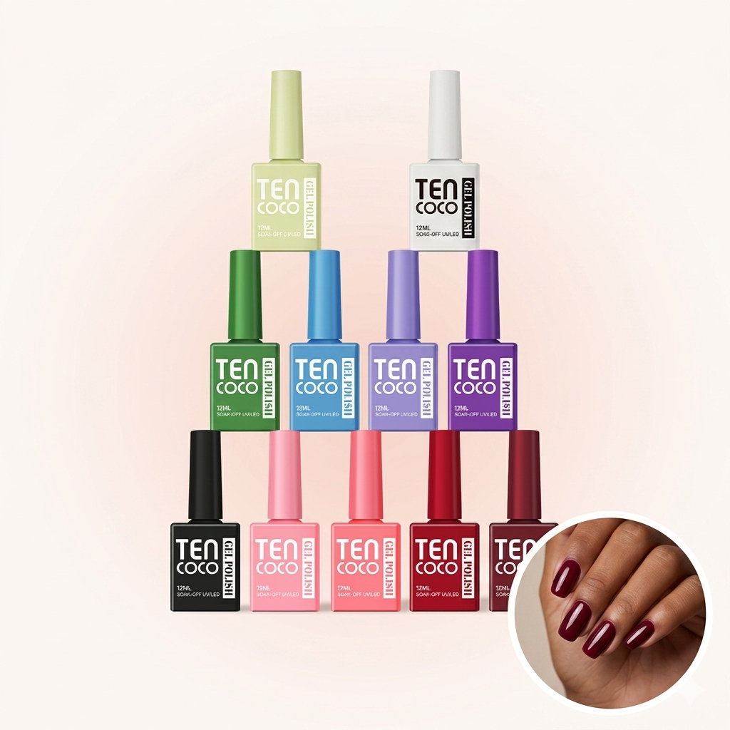 Tencoco 12 color gel nail polish set with crystal cat eye gel 