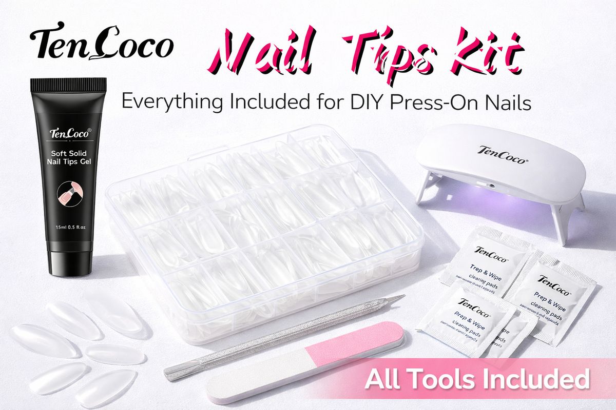 Tencoco 240 piece press-on nail kit with glue and mini curing lamp