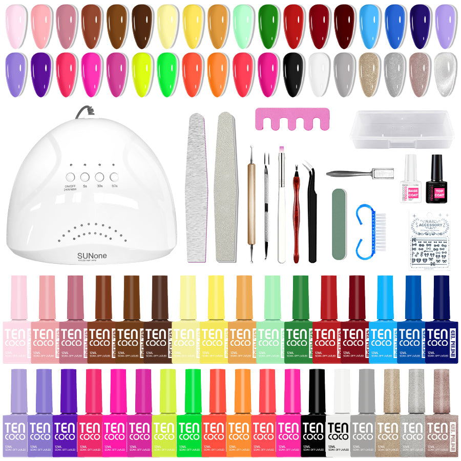 Tencoco 35 color gel nail polish kit with UV lamp and nail tools