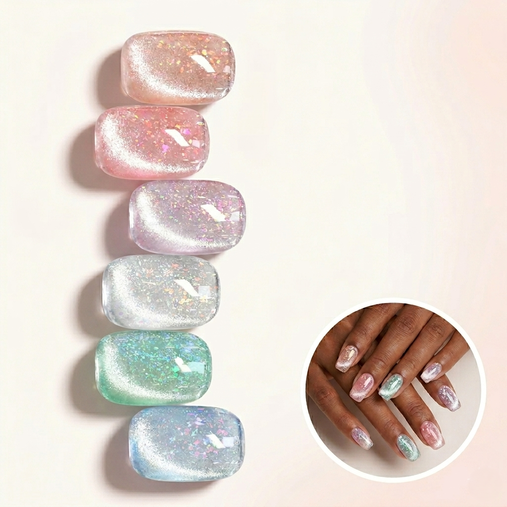 Tencoco flash cat eye gel polish set with magnetic nail effect