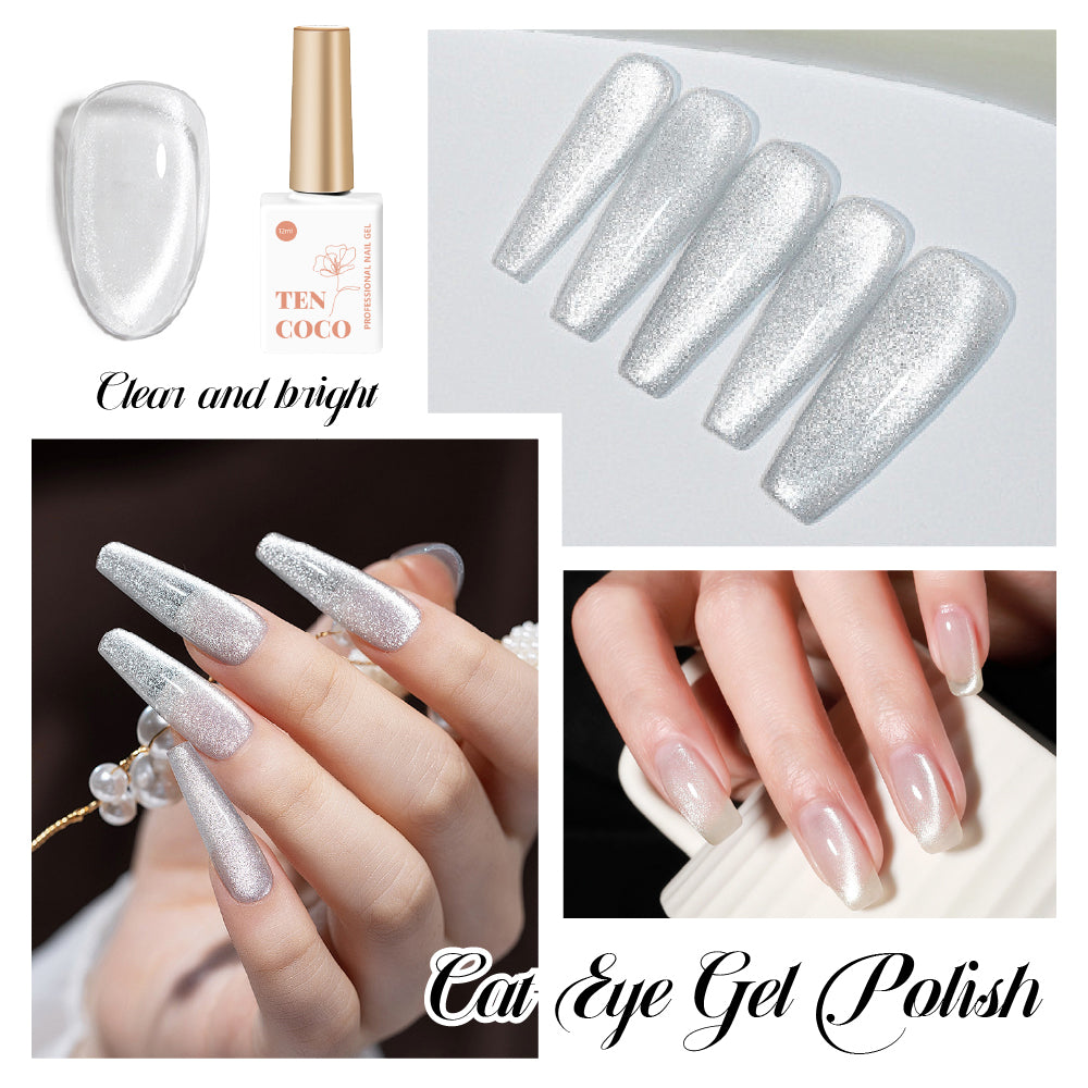 Tencoco nude crystal cat eye gel set for glossy natural nail looks