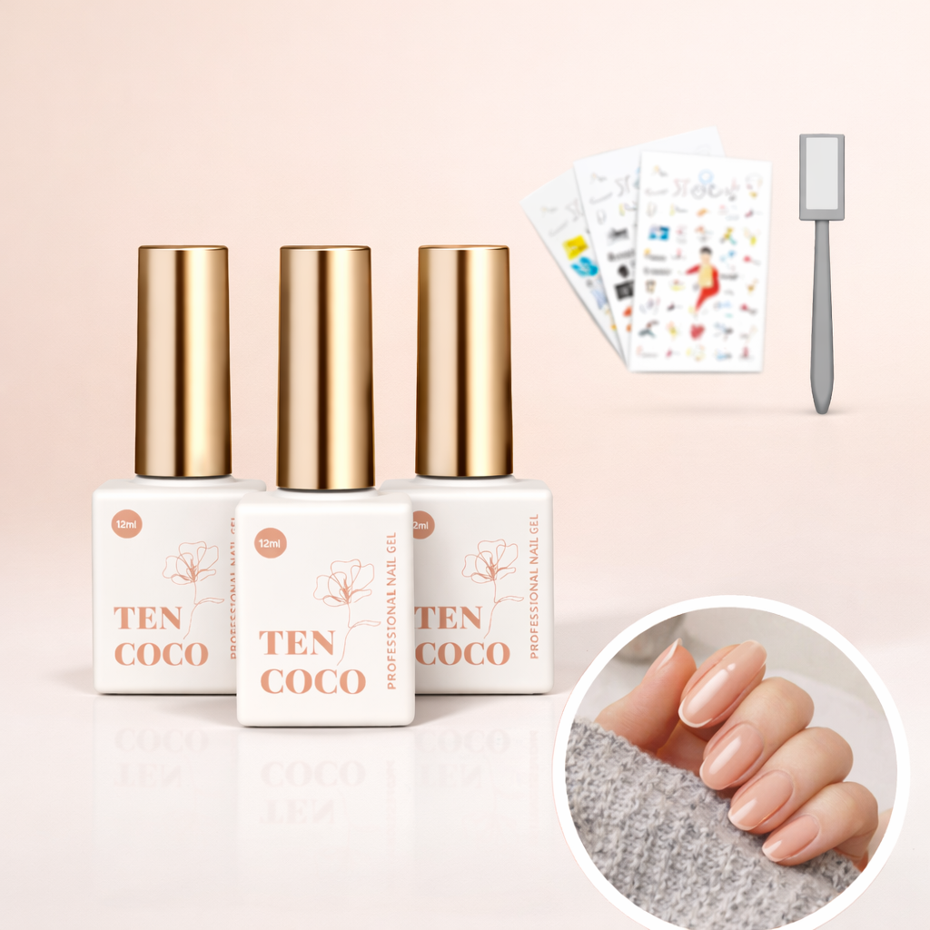 Tencoco nude gel nail polish set with transparent crystal cat eye gel