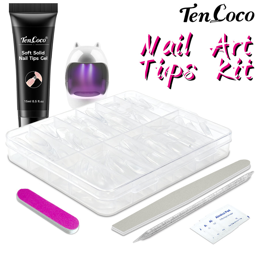 Tencoco press-on almond nails kit with mini UV lamp and nail glue