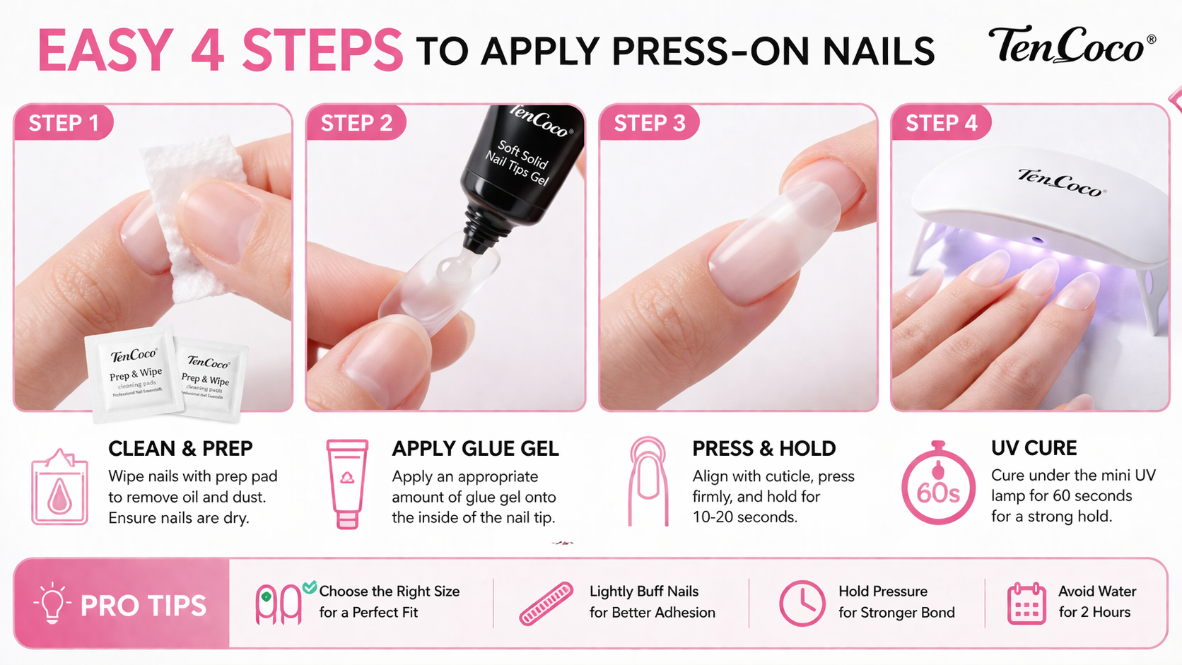 Tencoco semi-matte almond nail tips for DIY nail extension looks