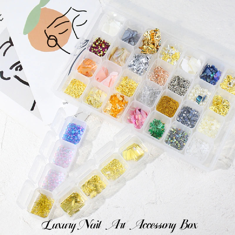 Nail Charms Kit – Rhinestones & Pearls Set with Glue for DIY Nail Art