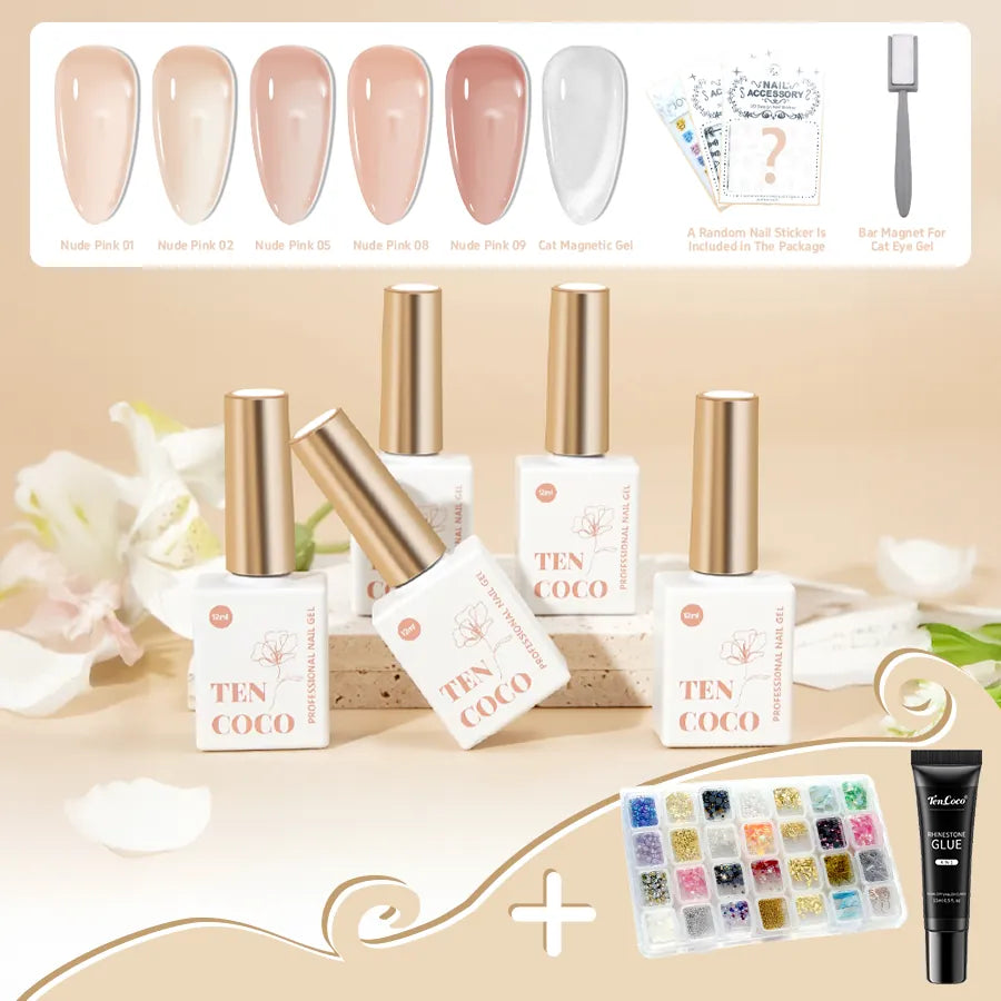 Tencoco Jelly Gel Nail Polish Set – 6 Colors Nude Pink Sheer Gel Polish Kit