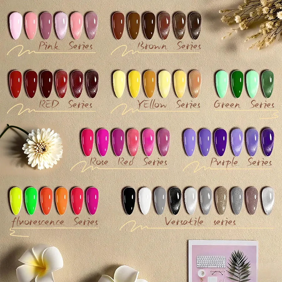 Tencoco 35-Color Gel Nail Polish Set with Crystal Cat Eye Gel & 48W UV Lamp