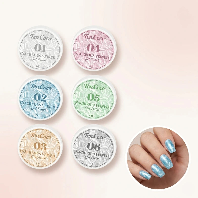 Marble Nail Art Gel Kit – 6 Colors 3D Texture Gel with Dotting Pen for DIY Nails