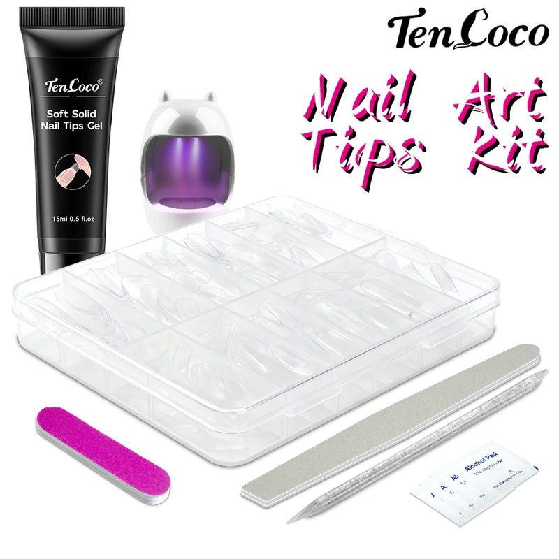 Press On Nails Kit – 240PCS Almond Gel Tips with Mini UV Lamp & Nail Glue for At-Home Use