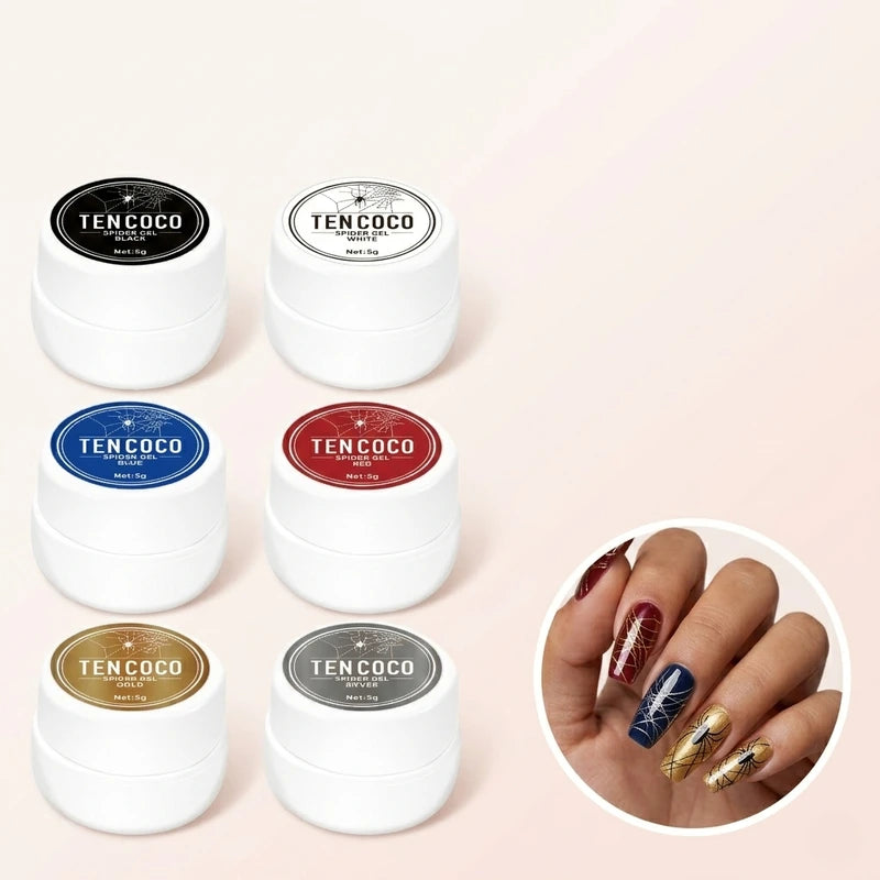 Spider Gel Nail Art Kit – 6 Colors with Dotting Pen & Liner Brush for DIY Nails